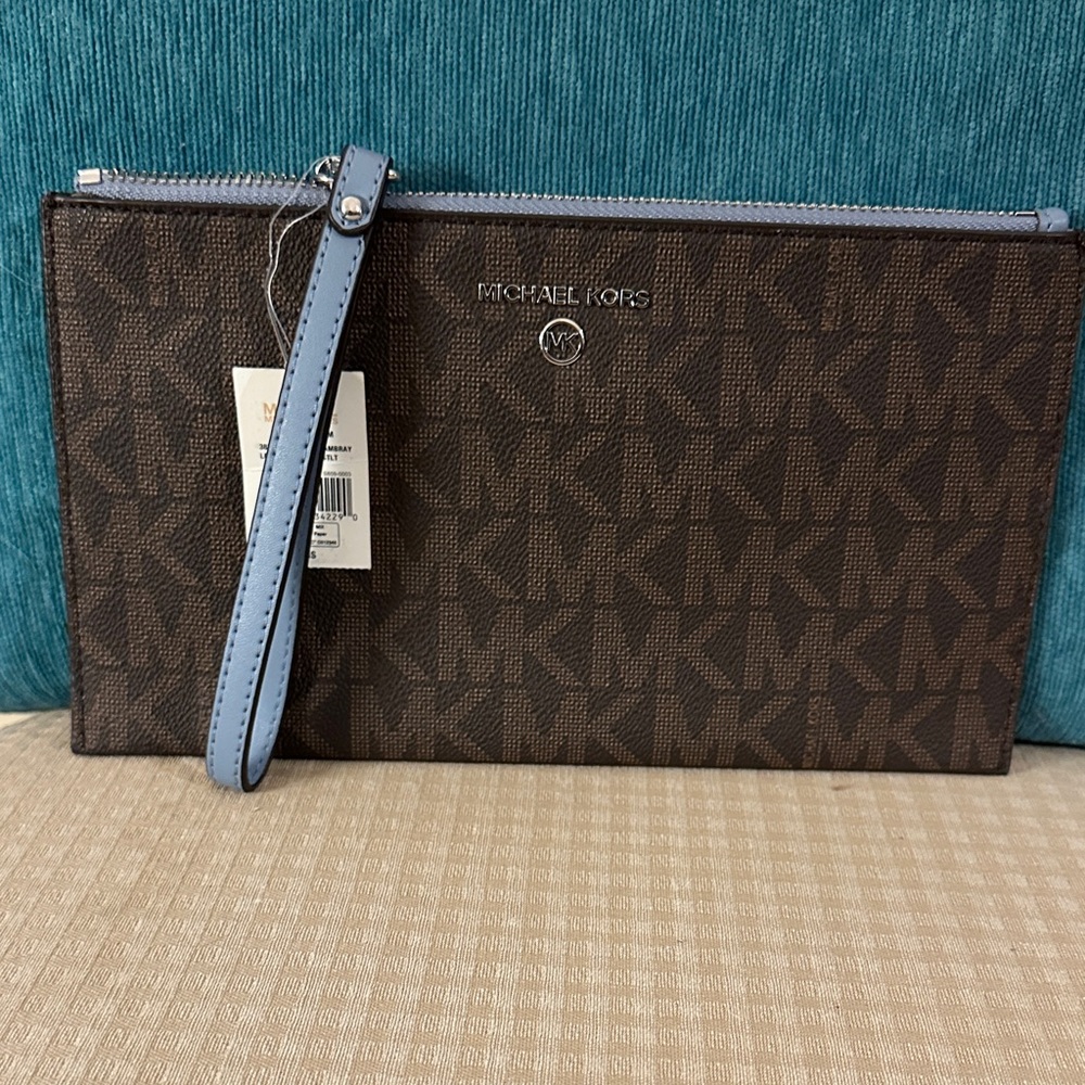Michael Kors large Brown and Blue Leather Wristlet